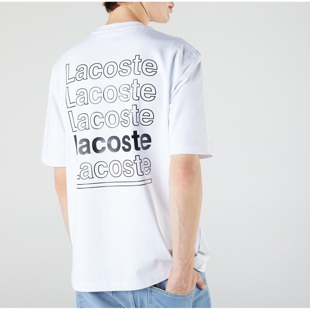 Lacoste L!ve Men's Big Logo Graphic T-Shirt White Loose Fit FR 7 US XXL STAIN